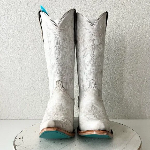 Lane LEXINGTON Women Cowboy Boots 8 White Leather Western Cowgirl Mid Calf Tall - Picture 5 of 11